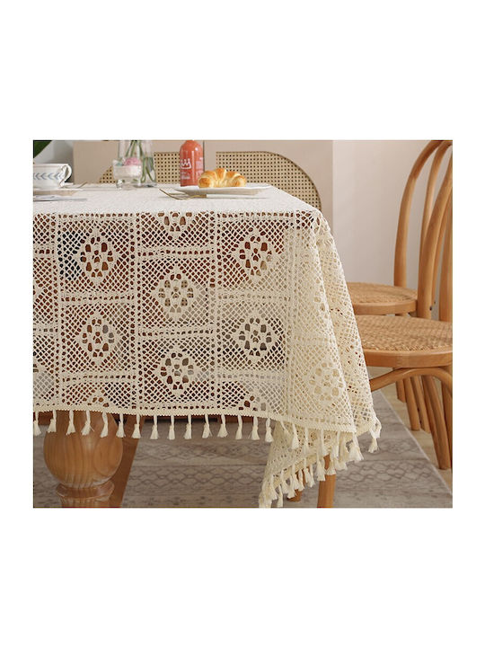 FRIPIA Покривка за маса Памучна Плетена Бежова 120x180см