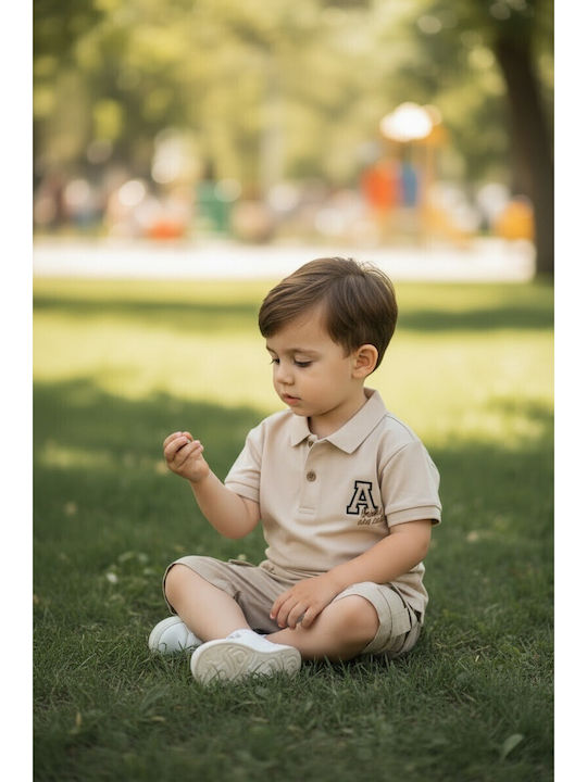 Set Pentru Copii Cu Pantaloni Scurți De Vară 2 Bucăți Bej