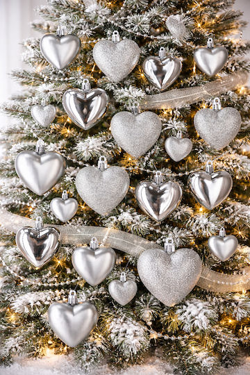 Sersimo Weihnachtsbaumschmuck Herzformen Kunststoff 4-7 Cm Silber