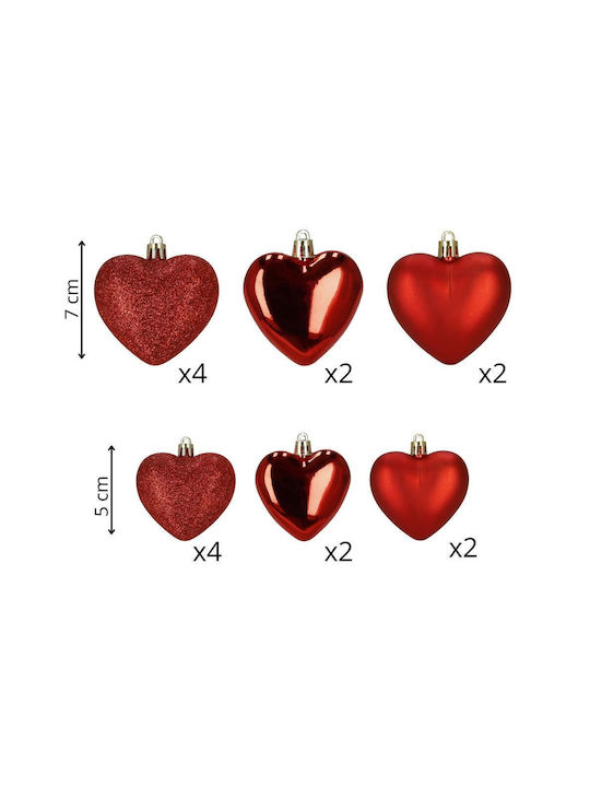 Set 16 Heart-shaped Decorative Balls Plastic 4-7 Cm Red