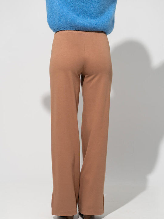 Pantaloni Dama Din Țesătură Cu Fit Relaxed Maro