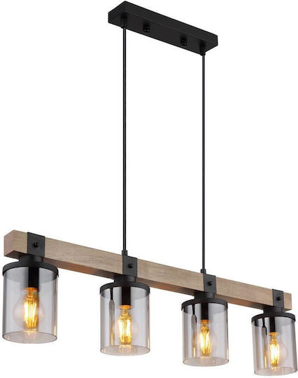 Globo Lighting Pendant Light Brown Rail for 4 Bulbs E27 73x10x133cm