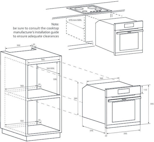 Haier HWO60SM2B9BH Cuptor de Blat 70l Lățime 59.5cm Negru