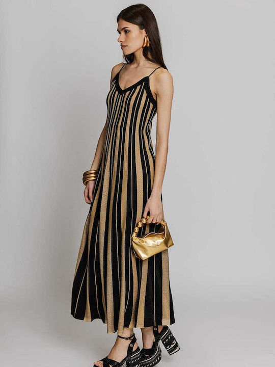 Καλοκαιρινό Maxi Βραδινό Φόρεμα Black-tan Gold