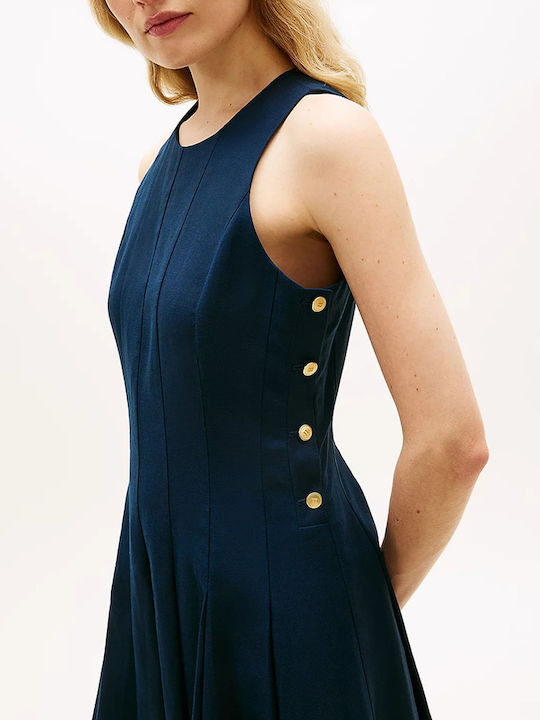 Summer Midi Shirt Dress Sleeveless Navy