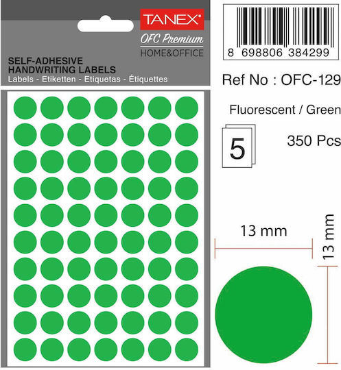 Tanex 350pcs Adhesive Labels Round In Green Colour 13mm