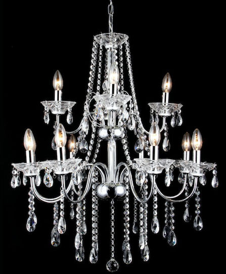 SteweHome Ceiling Light 12 Candles With Transparent Crystal Elements Modern Royal 65x80cm