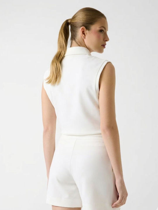 Women's Sleeveless Polo Blouse White