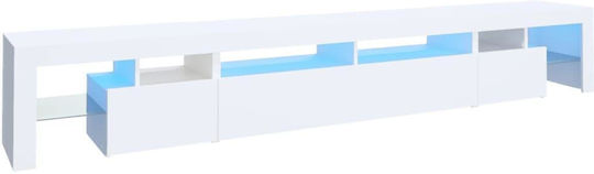 Телевизионно Мебел Подово с LED Осветление Бяло 260x36.5x40см