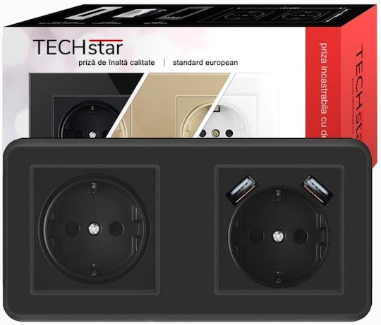 Doppelter Steckdose Wi-Fi mit 2 USB-Anschlüssen Schwarze