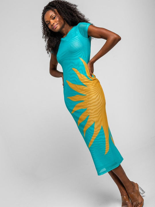 Sommer Midi Damenkleid Türkis