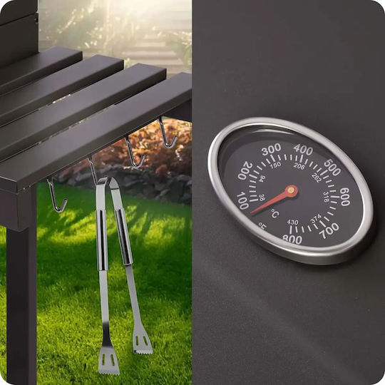 Smartic Rostfreier Stahl Holzkohlegrill mit Thermometer 43x43cm