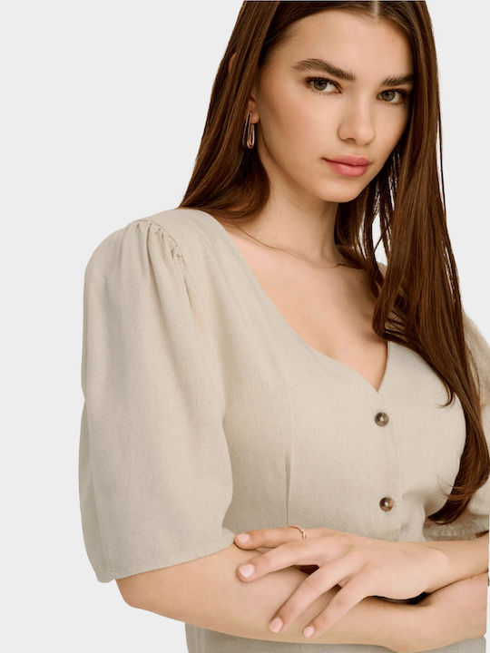 Summer Mini Shirt Dress Beige