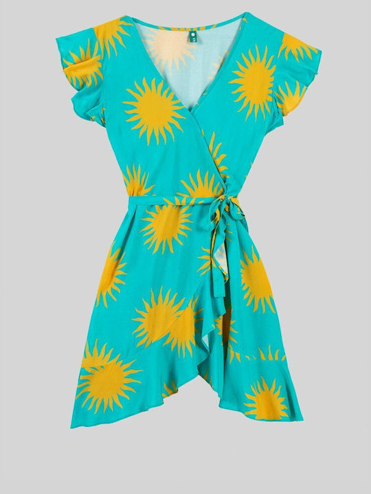 Summer Mini Dress with Ruffles Turquoise