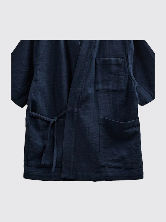 Kurzärmeliges Leinen-Herrenhemd Marineblau