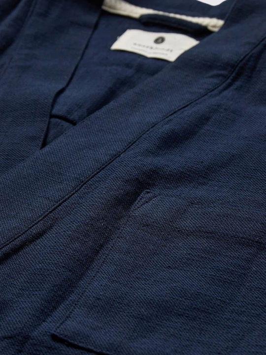 Kurzärmeliges Leinen-Herrenhemd Marineblau