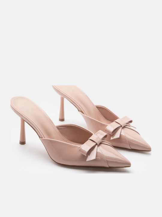 Patent Leather Mules With High Heel In Pink Colour