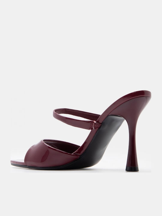 Mules With High Heel In Burgundy Colour