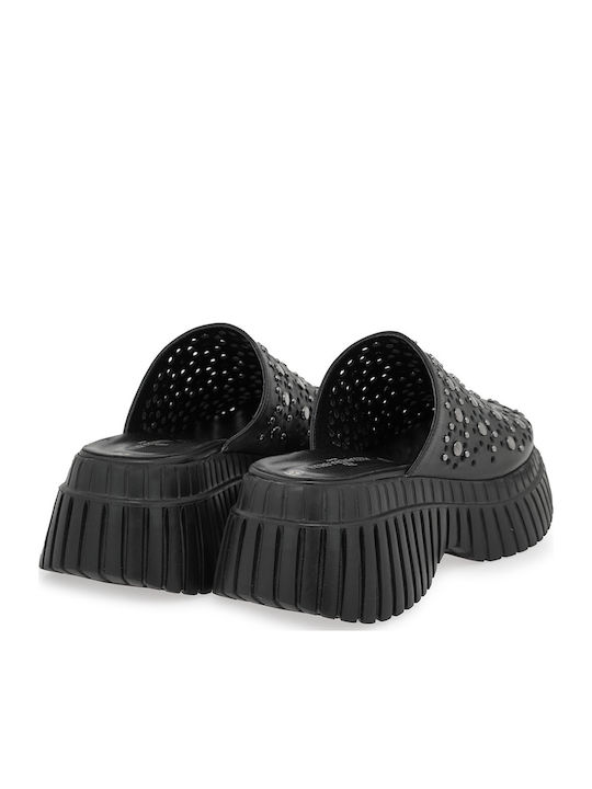 Leather Mules With High Heel In Black Colour