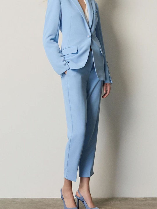 Women's Crepe Trousers in Regular Fit Sky Blue