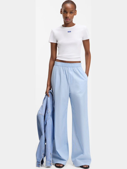 Γυναικείο Υφασμάτινο Παντελόνι White/blue