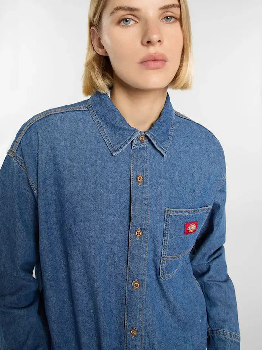 Long Sleeve Women's Denim Shirt Classic Blue
