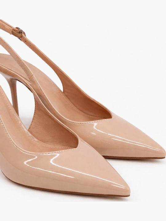Spitze Zehen Pumps aus Lackleder mit Absatzstiletto & Riemen Rosa