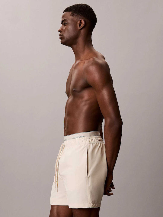 Medium Drawstring Costume De Baie Bărbați Pantaloni Scurți Bej Cu Modele