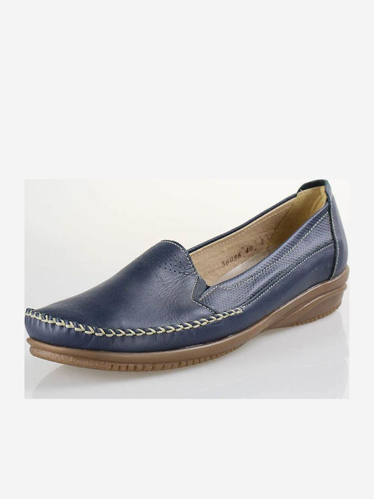 Leather Women's Loafers in Blue Colour