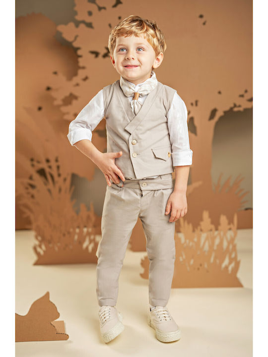 Baby Bloom Βαπτιστικό Κοστούμι με Γιλέκο για Αγόρι Μπεζ
