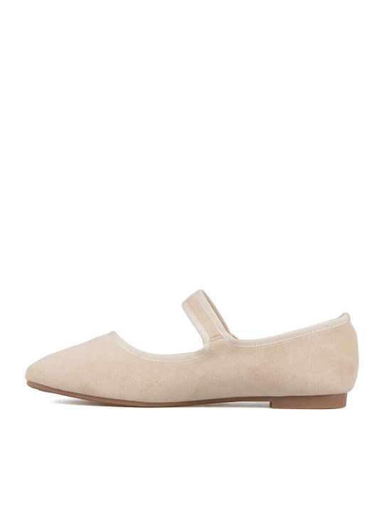 Suede Women's Ballerina Shoes In Beige Colour