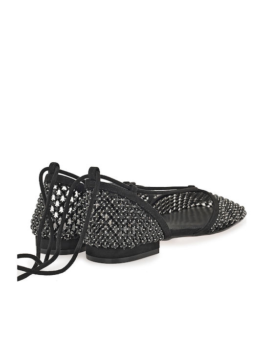 Suede Women's Ballerina Shoes In Black Colour W47002031A93-Black Strass With D240G-06 Fab