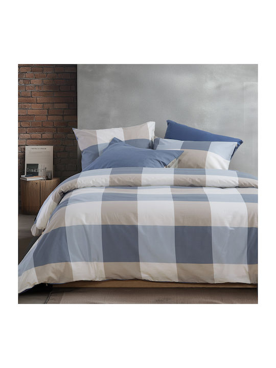 Nef-Nef Homeware Bettwäsche-Set Einzel mit Gummiband 100x200+35cm. Casual Check Blue 3Stück