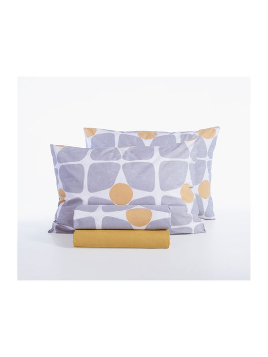 Nef-Nef Homeware Casual Set Bed Sheets Super Double With Rubber Hugger 160x200+35cm Yellow 4 Pieces