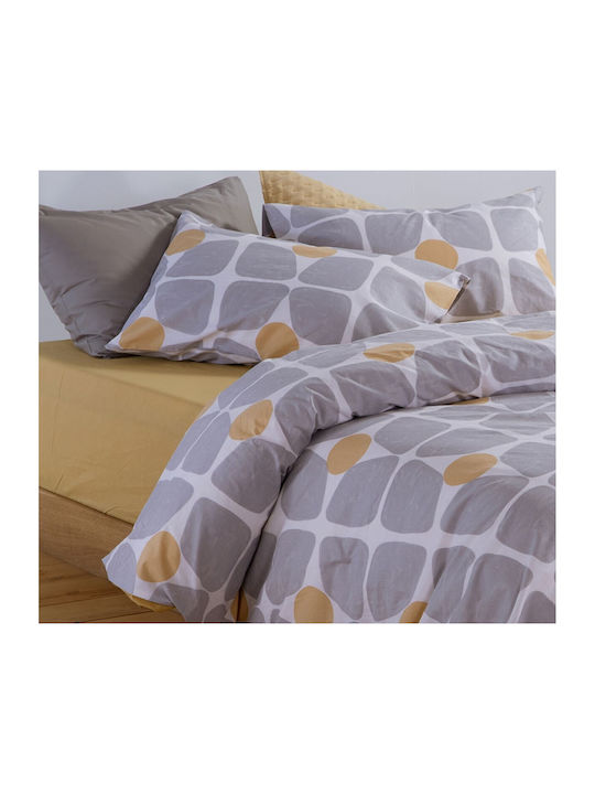 Nef-Nef Homeware Casual Set Bed Sheets Super Double With Rubber Hugger 160x200+35cm Yellow 4 Pieces