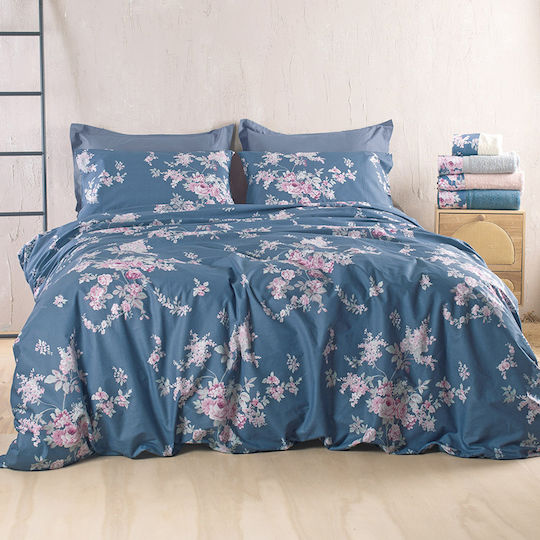 Rythmos Springtime Nova Комплект Чаршафи King Size 270x290см Тъмносини (4 броя)
