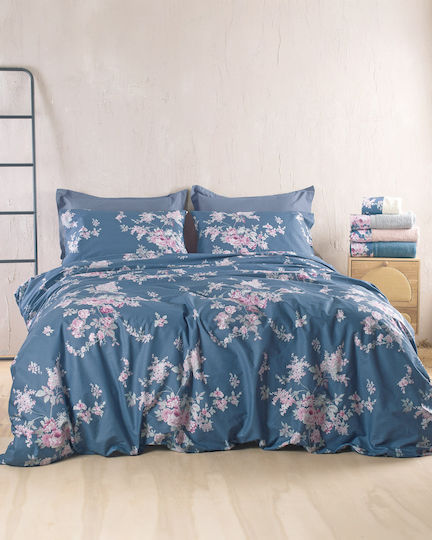 Rythmos Springtime Nova Bettlaken King Size 4 Stück mit Gummibettlaken Marineblau