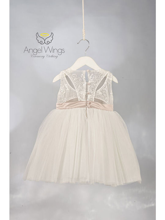 Angel Wings Λευκό Φόρεμα Βάπτισης