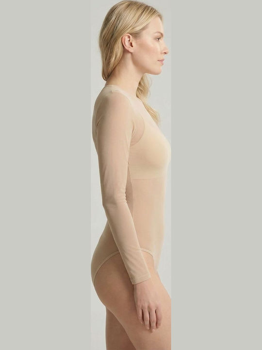 Women's Bodysuit with Transparency Beige 002171-Beige