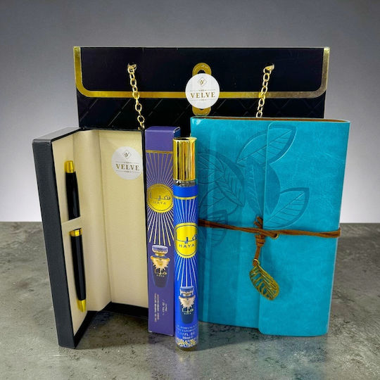 Prestige Blue Premium Set Cadou Unisex Jurnal Pix Haya Parfum 35 Ml În Cutie Elegantă Poșetă