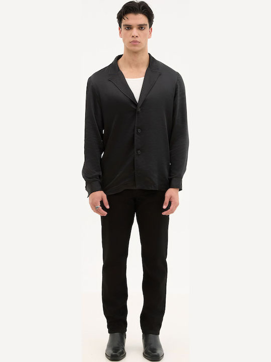 Long Sleeve Women's Satin Shirt Black