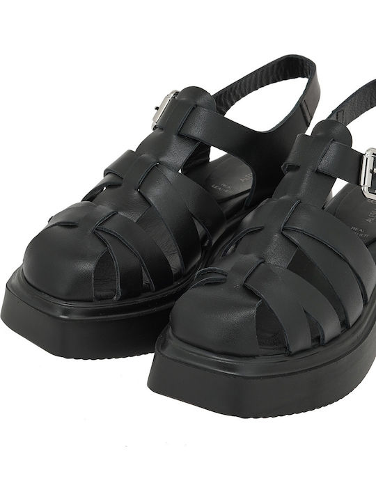 Sommer Damenplattformen Schwarz W455A1112002-Schwarzes Leder