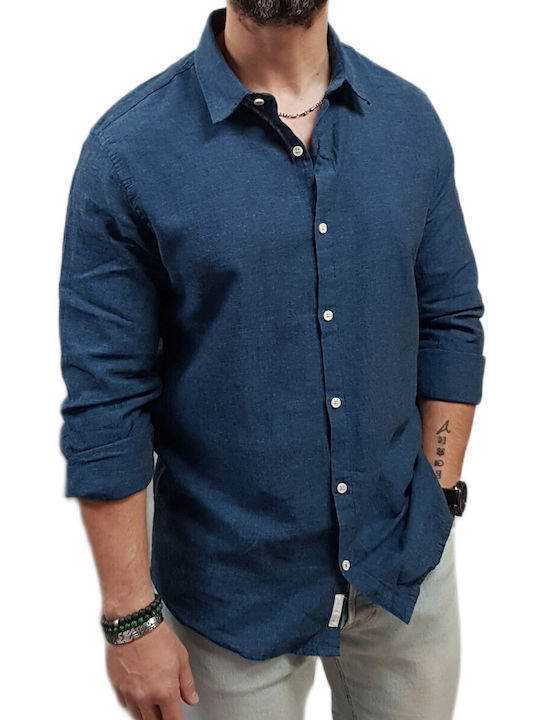 Rebase Leinenhemden Indigo Blau Melange