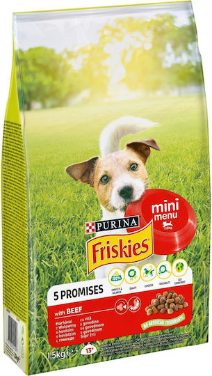 Friskies Mini Menu Adult 1.5kg Dry Food Gluten-Free for Adult Small Breed Dogs with Beef