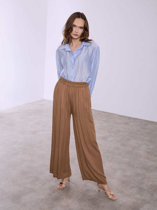 Celestino Pantaloni Largi Dama Monocromatici Loose Fit Maro