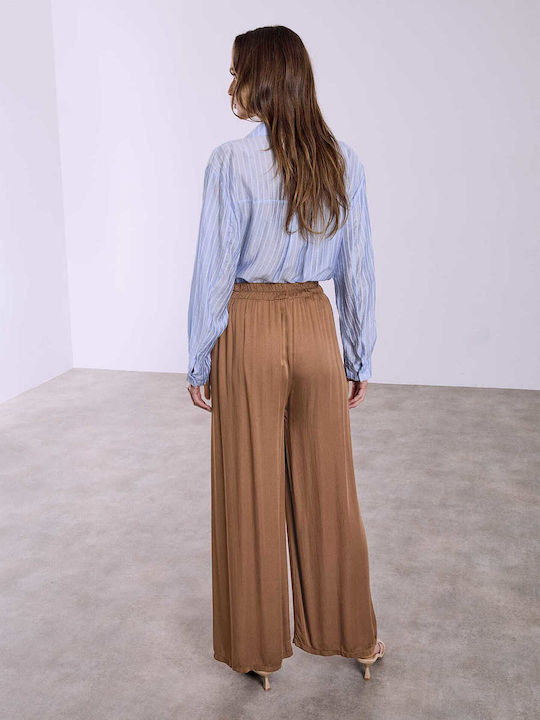 Celestino Γυναικεία Παντελόνα Μονόχρωμη Loose Fit Καφέ Celestino Γυναικεία Παντελόνα Μονόχρωμη Loose Fit Καφέ