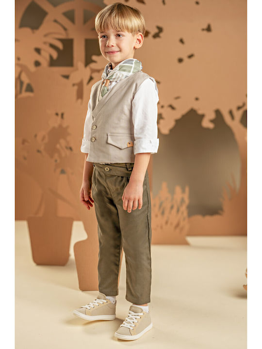 Baby Bloom Baptism Suit with Vest for Boy Khaki