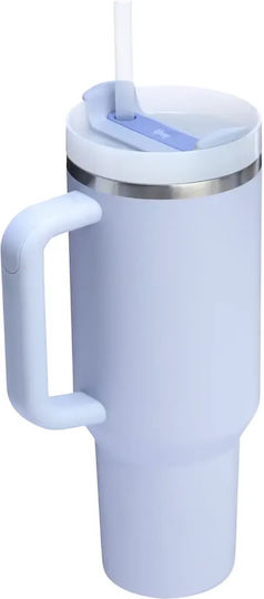 Stanley Quencher H2.0 FlowState Becher mit Griff Θερμός Rostfreier Stahl BPA-frei 1.18lt Dew Drop Blau mit Stroh und Handgriff
