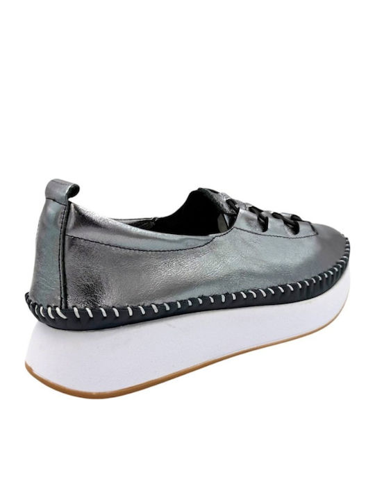 Γυναικεία Slip-On Δερμάτινα Ασημί