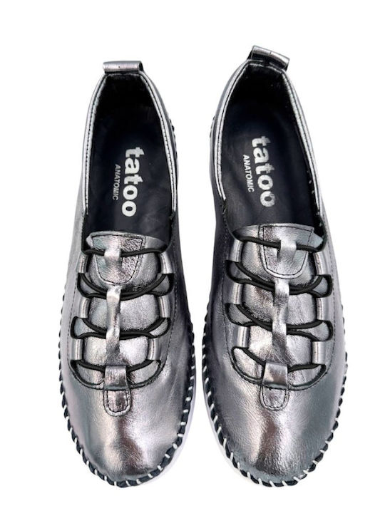 Γυναικεία Slip-On Δερμάτινα Ασημί